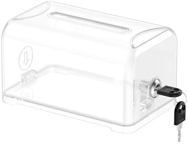 Uniclife Acrylic Donation Box for Fundraising, Clear Suggestion Box with Slot and Lock, Desktop Tip Jar, Plastic Storage Container for Voting Charity Comment Collection, 18.5 x 11.4 x 9.9 cm