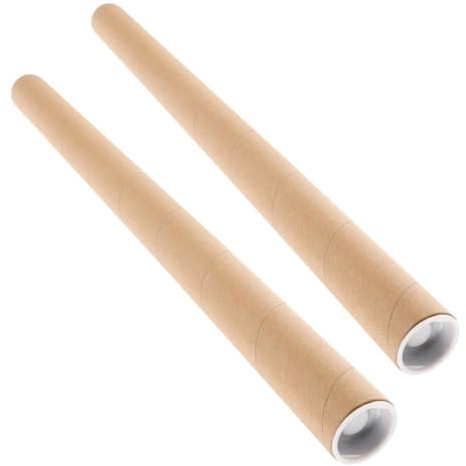 ROMISBABA 2pcs Kraft Paperboard Mailing Tubes with Caps Heavy-duty Round Storage Containers for Posters Art Prints Blueprints Maps Protective Kraft Cardboard Tubes for Artists and Shipping