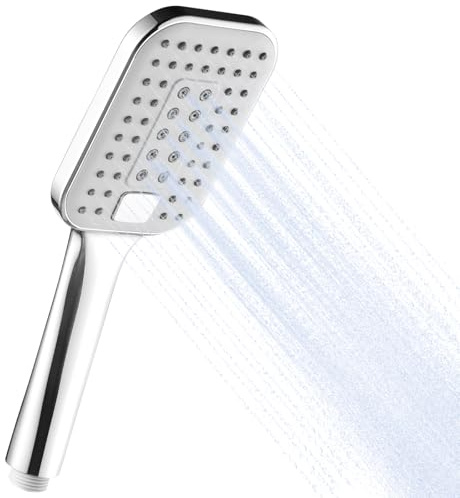 OFFO Soffione Doccia, Doccino per Doccia con 3 Modalità di Getto,Soffione Doccia Grande per Il Risparmio Idrico, Doccetta per Il Bagno, Copertura Grande, Rettangolare 12x9cm, Cromo