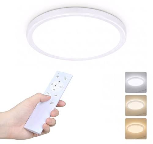 Plafonnier LED, Plafonnier à Intensité Variable Plat avec Télécommande, 3000 K - 6500 K, CRI ≥ 80 IP54 Étanche, 24W/ 2160LM, Lampe Ultra-Fine pour Chambre à Coucher, Salon, Chambre d'Enfant, Cuisin