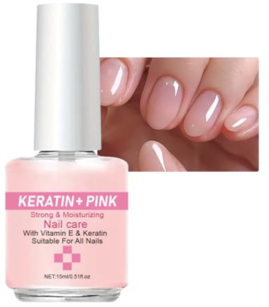 Keratin Nail Strengthener,Deep Moisture Extra Strong Pink Nail Polish Strengthener for Damaged Nails,Vitamins C Nail & Cuticle Oil,Nail Repair Polish for Weak, Thin, Peeling Nails, Strengthening