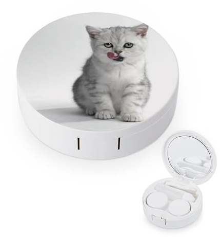 fkgvwo Contact Lens Container Cute Kitten Travel Contact Lens Box with Mirror Tweezers Solution Bottle