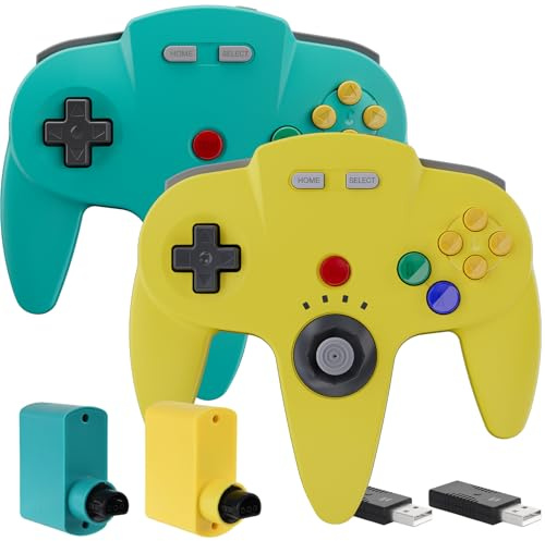 2 Pack Wireless N64 Controller for Switch 1 & 2, N64 Console, Lemon/Cyan