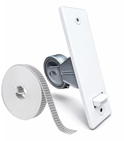 TELKES - Pack Recogedor Compacto de Acero para Persianas Enrollables con Embellecedor Extrafino y Cinta Blanco Pintas 6 MT x 20MM | Sistema Universal Resistente (Con Embellecedor y Rollo de Cinta)
