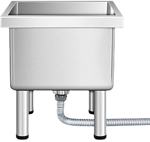 Fregadero de acero inoxidable de 50 cm, bañera independiente para uso en interiores y exteriores, lavadero, fregadero inclinado y lavabo de servicio de fregona, perfecto para negocios