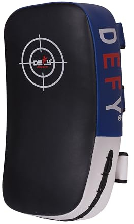 Defy Sports - Curved Leather Thai Pads with Enhanced Shock Absorption - Double-Layered Buckle Straps for Superior Fit - Lightweight & Durable Kick Pad for Boxing, Karate & MMA Training - 1 Pad - Blue