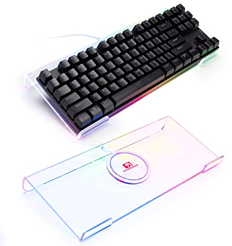 MAMBASNAKE Soporte para Teclado PC Inclinado, Ergonómico Computer Keyboard Holder para Mini 60% 85% Teclado, Elevador de Teclado 366 RGB Backlit Premium Clear Acrílico Keyboard Tray para Office & Game
