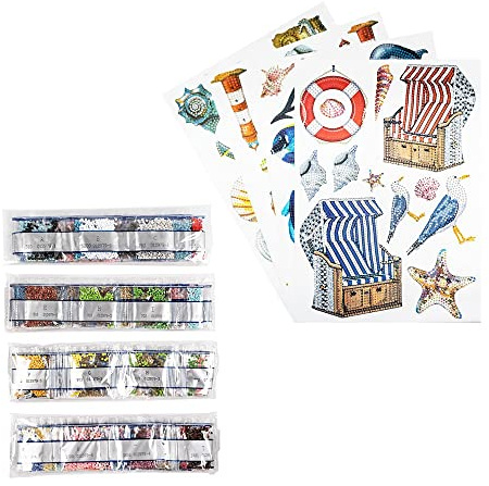 Ideen mit Herz Diamond Painting Sticker | 4 ark i DIN A4 | Klistermärke individuellt avtagbara | inkl. smyckesstenar (maritim)