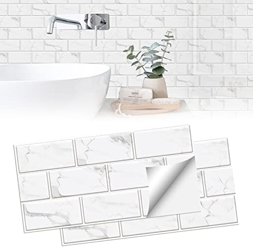 YXHZVON Azulejos Adhesivos Cocina, 12 Piezas Azulejos Autoadhesivos Pegatina Pared 30 x 15 cm, Pegatina Contra las Manchas de Aceite para la Cocina, Blanco