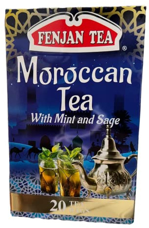 Fenjan Tea Moroccan Tea with Mint and Sage (40g) 20 Tea Bags (Pack of 6)