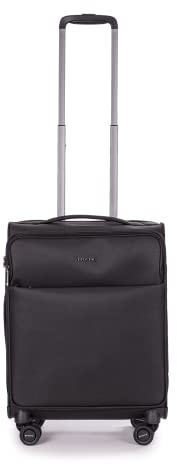 Stratic Light + Koffer Weichschale Reisekoffer Trolley Rollkoffer Handgepäck, TSA Kofferschloss, 4 Rollen, Erweiterbar (S, Schwarz)