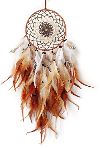 SOYUZU Brown Dream Catcher Feather Dream Catchers Wall Decor Handmade Dreamcatcher Wall Hanging Ornament for Bedroom Living Room Home Decor