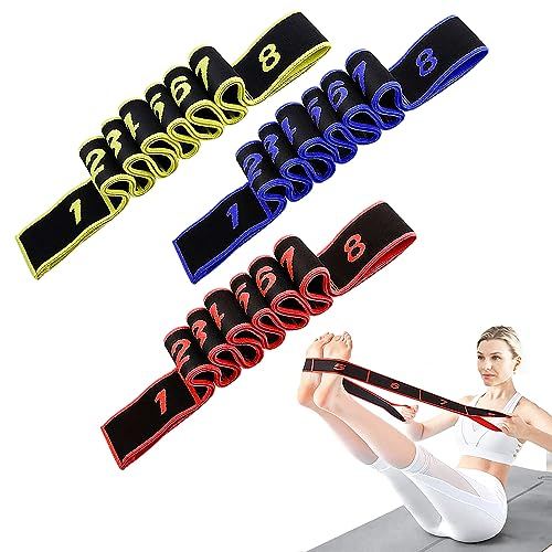 Palwin 3 Stück Yoga Stretch Gurt, Verstellbares Yogagurt Hochelastischer Beinstrecker Und Starkes Übungsband Für Effektives Stretching Für Fitness, Pilates Und Tanz