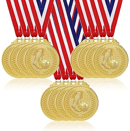 Medals for Children: 12 Pcs 5cm Gold Football Medals for Children, Sports Day Gold Medals for Kids Adults, Gold Medals for Kids Adults Sports Day Prizes, Gymnastics Competitions, Party Favours (Gold)