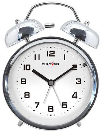 EUROSTAR C522L Twin Bell Alarm Clock with Nightlight, Silver