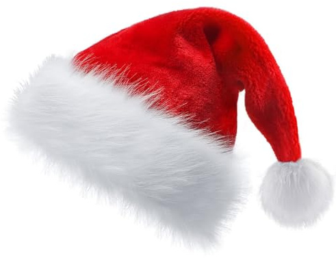 BOOSHMall Cappello da Babbo Natale, Cappellini Natale Peluche Unisex Bambino,Cappello in pile con pompon, per Babbo Natale Ornamenti Natalizi