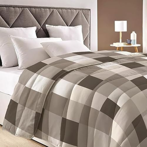 INTRECCI Piumino Una Piazza e Mezza, 220x260cm, Piumino Ecologico, Caldo, Invernale, 300 g/m², Anallergico e Antiacaro, Made in Italy, Lavabile in Lavatrice, Soffice, Morbido. Fantasia: Quadri