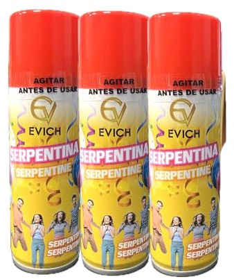PLUS HOME Spray colores lanza serpentina hilo color,Aerosol con hilo serpentino,pulverización Biodegradable para Celebración de fiesta de boda.Rojo Pack de 3 botellas