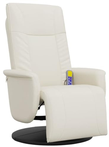 vidaXL Massagesessel, Sessel Verstellbare Rückenlehne Fußteil, Drehbar Fernsehsessel Relaxsessel mit Liegefunktion, Liegesessel Polstersessel Ruhesessel, Creme Kunstleder