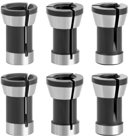 GIONAR 6 Stück Vielseitiges Spannzangen Adapter Set, Oberfräse Spannzangen Adapter, Stahl-Fräs-Spannzange, Fräser spannzange, Spannzange Geradschleifer Ersatzspannzange(6mm, 6.35mm, 8mm)