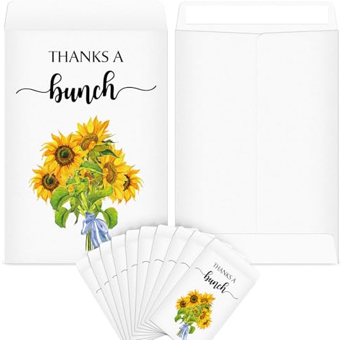 Fumete 100 Pcs Thank You Sunflower Seed Packets Wildflower Seed Packets Thanks a Bunch Party Favors Self Adhesive Seed Packets Envelopes Paper Seed Organizer for Appreciation Gifts, No Seeds
