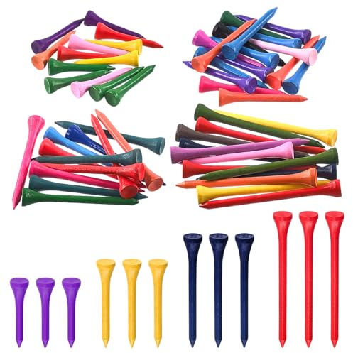 Rustark 180 pezzi 4 misure variopinti Golf Tees Assortimento Set durevole Bambù Golf Tees Legno Golf Tee meno attrito Legno Tees Ridurre l'attrito Golf Tees per Golf Training Golfer Professionale