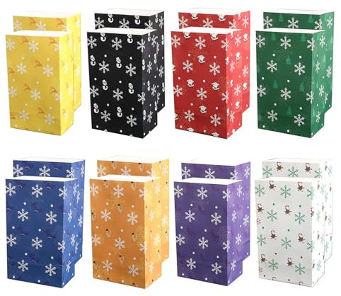 POPOYU 16 Stück Geschenktüten Weihnachten, Klein Weihnachtstüten für Adventskalender zum Befüllen, Weihnachtstüten Papiertüten Xmas mit 16 Aufkleber, Kraft Papier Geschenk Tüten für Weihnachten Party