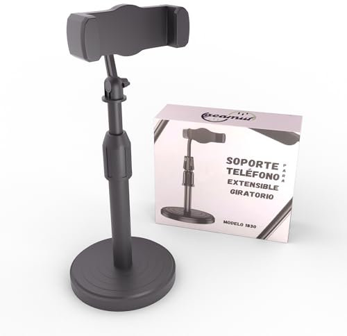 geamuf Soporte Móvil Ergonómico con Base Pesada y Altura Ajustable – Estabilidad 360° para Videollamadas, Recetas y Estudio – Ideal para Hogar, Oficina o Viaje