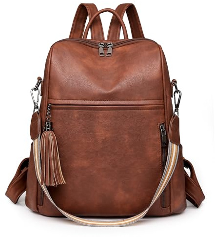 Mxaeyr Mochilas de moda para mujer, mochila de piel sintética impermeable para damas, mochila de viaje, bolso de mano con múltiples bolsillos, marrón, Talla única