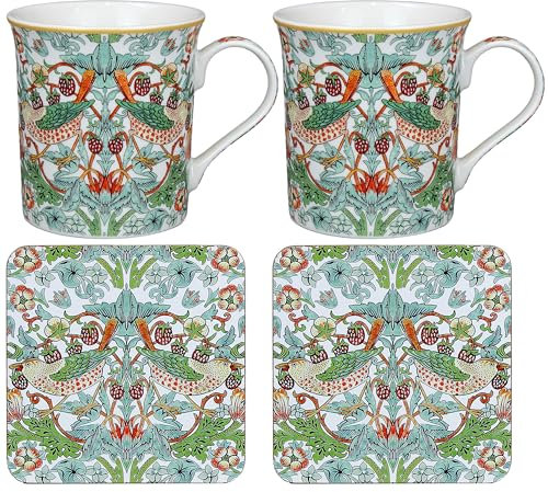 The Leonardo Collection Strawberry Thief Mug & Coast SetLovely Gifts for Women & Men | Designed by William Morris | Coasters Set for All Modern Kitchen & Offices