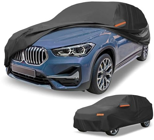 Partuto 1 st universellt bilöverdrag vattentätt alla väder bil utomhus anti-UV sol regnskydd fullt yttre skydd 190T-PU svart passform för SUV-längd upp till 182 cm