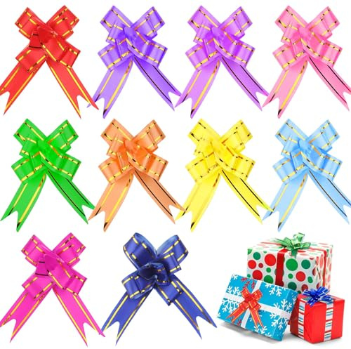 Realjoy Pull Bows,100Pcs Pull Bows for Gift Wrapping,10 Colors Gift Bows Ribbon Bows for Presents, Pull Bow for Crafts Christmas Wedding Birthday Party(13×13cm)