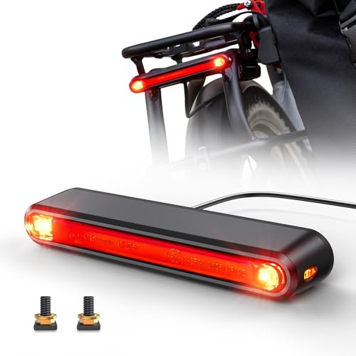 Amitor Ebike - Luz trasera para bicicleta eléctrica (6 – 12 V, con luz de freno, homologada por StVZO, luz trasera LED para bicicleta eléctrica con cable, luz trasera segura y fiable, portaequipajes)