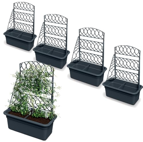 Tymar Växtlåda med rankgaller, blomlåda, blomkruka, planteringskruka med spalier, planterlåda 58 x 29 x 78 cm BLOMA (5 stycken; antracit)