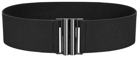 VONMELLI Ampie Cintura Elastica Donna Retrò Cintura Donna Trimmer in Vita Moda Cinture Elastiche Regolabile con Fibbia per Abiti Vestito Jeans con Fibbia Nero M