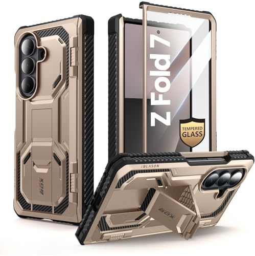 i-Blason Armorbox für Samsung Galaxy Z Fold 7 Hülle mit Ständer [Displayschutz aus gehärtetem Glas] [Scharnierschutz] Robust Case Bumper Schutzhülle Stoßfest Handyhülle Cover für Z Fold 7 (Desert)