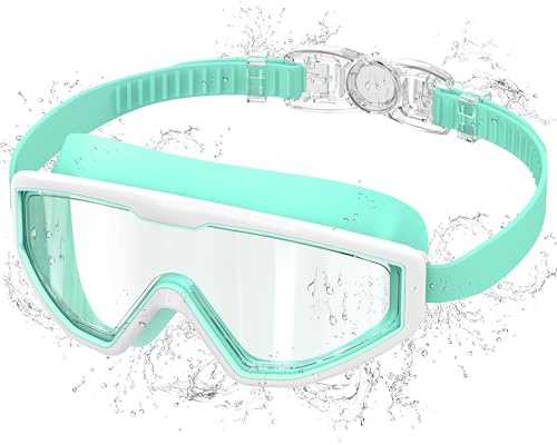 Ambienden Lunette Piscine Enfant, Anti-Buée UV, Vision Large, Réglage 1 Bouton, Joint Silicone, Lunettes de Natation 3-12 Ans Unisexe, GR2WH
