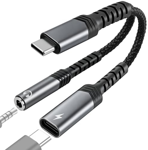 Adattatore per Cuffie USB C Jack 3.5 mm, 2 in 1 PD 60W Ricarica Rapida + Hi-Res 24Bit/96KHz Type USBC Jack Aux Aac Audio Cavo per iPhone 17 Pro Max/16/15 iPad Pro Air Galaxy S25 Ultra S24 S23 Pixel