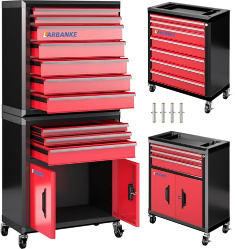 10 Drawer Rolling Tool Chest with Locks& Multifunctional CounterTop,2 Different Types Tool Chest with Swivel Casters,Tool Cabinet with Connection Rods,Can Be Used Individually or In Combination