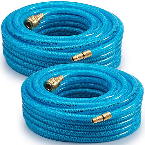 MONZANA® 15m Air Compressor Hose Twin Pack - 15 Bar Pneumatic Air Line Hose 1/4' Quick Coupling, Reinforced PVC Compressor Hose for Garage Workshop