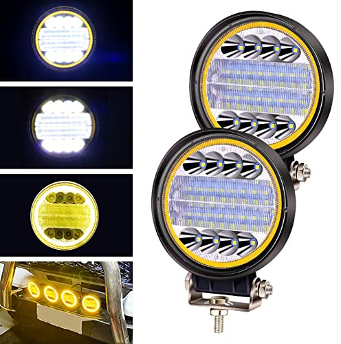 YnGia 72W Angel Eye LED Luz de trabajo x2 Faros antiniebla Punto de conducción 12V 24V Faros delanteros Luces auxiliares para todoterreno, camión, tractor, automóvil, 4x4, ATV, UTV, SUV, barco