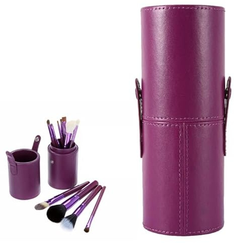 Portapennelli da trucco – Pennelli da trucco da viaggio portatili vuoti portapenne rotondo Custodia per cosmetici in finta pelle (viola)