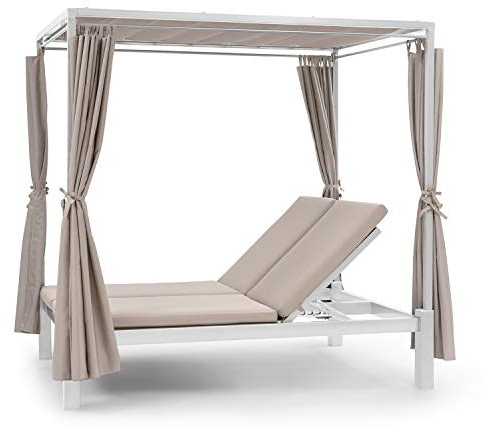 blumfeldt Doppelliege Outdoor für 2 Personen mit Dach, Doppel-Sonnenliege, Doppel Garten Liege Bett für Erwachsene & Kinder, Gartenbett mit Verstellbarer Rückenlehne, Outdoor-Sonnenbett mit Dach