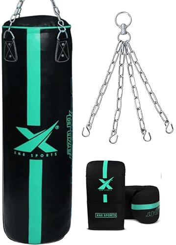 Xn8 Sports Unfilled Punching Bag for Boxing – 4ft & 5ft Heavy Duty Punch Bag with Boxing Mitts & Hanging Chain | Ideal for Kickboxing, Muay Thai, MMA, Grappling & Martial Arts Training