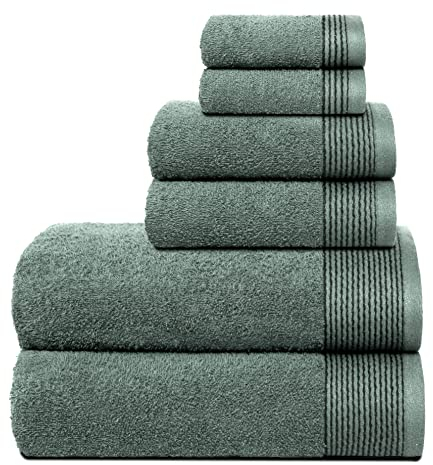 GLAMBURG Ultra-weiches 6er-Pack Baumwoll-Handtuch-Set, enthält 2 übergroße Badetücher 70 x 140 cm, 2 Handtücher 40 x 60 cm und 2 Waschbetten 30 x 30 cm, Jade