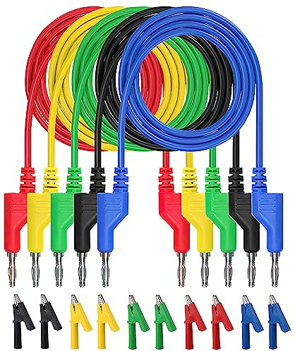 Vossot 5 stycken multimeter, mätkablar 4 mm, 5 färger banankontakter, set med 10 krokodilklämmor, isolerade mätkablar, spänningsprovare, strömmätinstrument