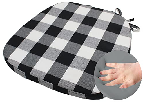 KGPLOME Chair Cushion with Ties for Dining Chair - Memory Foam No Slip Kitchen Chair pad and Dining Room Seat Cushion with Machine Washable Cover [16.5 X 16.2 Inches] - (Black White,1)