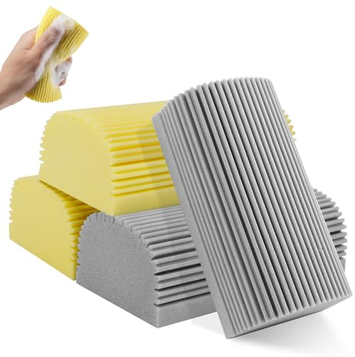 Vicloon Plumero de Esponja, 4Pcs Plumero Húmedo Reutilizable, Esponja Mágica Atrapapolvo, Aplicable A para Coches, Vaso, Limpieza de Persianas, Radiadores, Zócalos, Espejos (Amarillo + Gris)