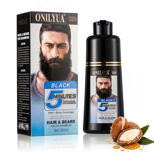 Men’s Beard Dye For Men Black In Minutes, Grey Reducing Mustache & Beard Wash & Conditioner 3 In 1, Black Beard Dye Shampoo, Long-Lasting With Natural Extract, Gifts for Men Dad