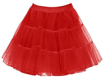 Wikoan Underkjol för dam petticoat 50-tal A-line tutu-kjolar för dam rockabilly kjol vintage tyllklänning bakgrund S–XXL, Färg: röd, XL